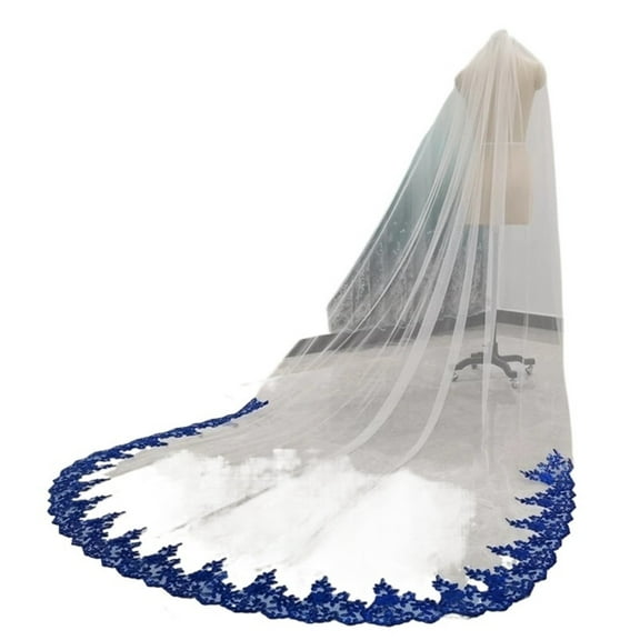 Royal Blue Cathedral Bridal Veil with Sequins and , 3-Meter Long Colorful Wedding Veil with Comb, 150cm Wide