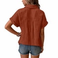 thumbnail image 5 of Girls Linen Shirts Short Sleeve Button Down Collared Dress Shirt for Teen Summer Plain Lightweight Breathable Lapel Tops,Ginger,11-12 Years, 5 of 6
