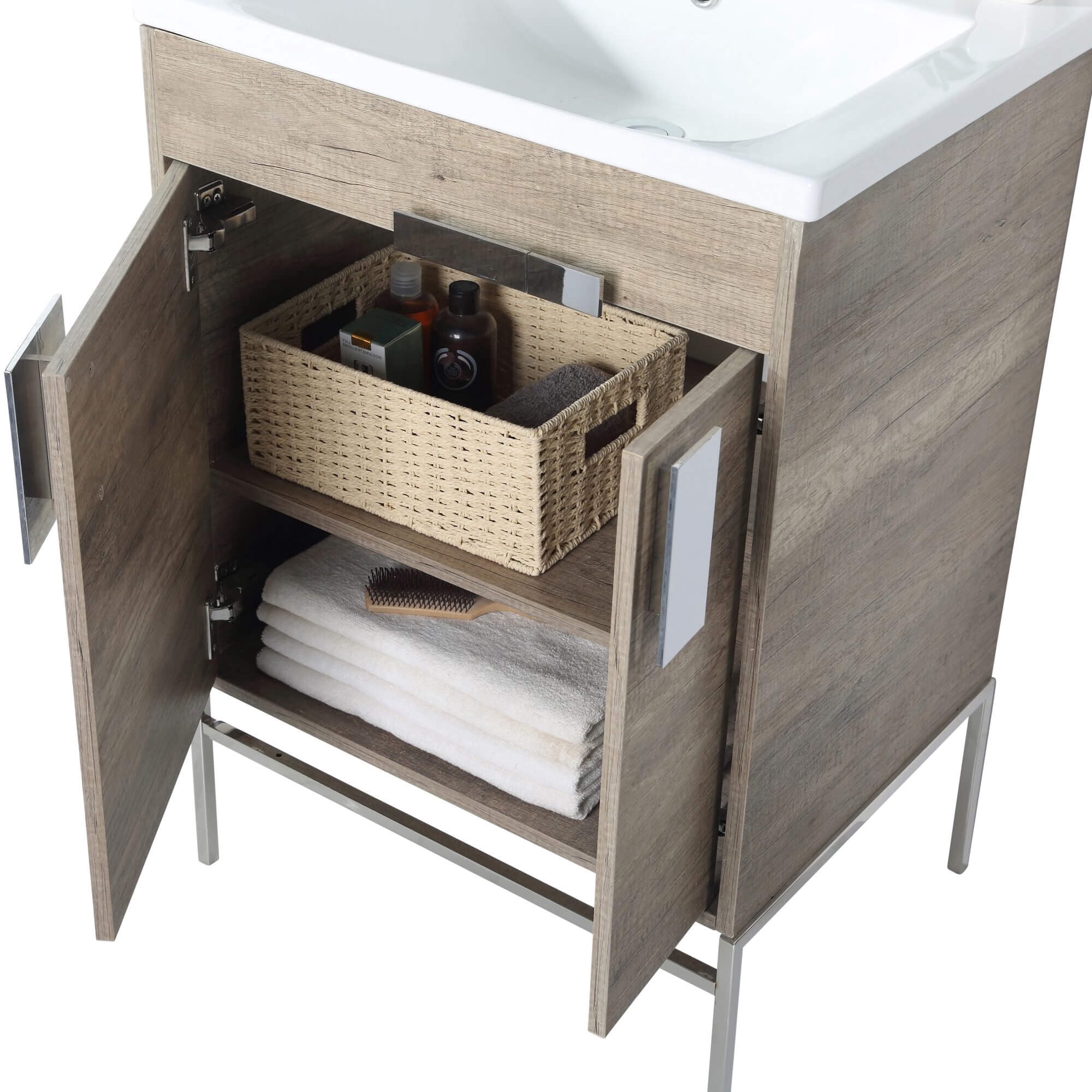 Fine Fixtures - Modern Gray 24" Bathroom Vanity Set, Chrome Hardware, Vitreous China Sink Top