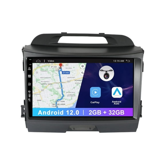 Android 12 Double Din Car Stereo GPS Sat Nav Fit For Kia Sportage 2011-2016 -[2GB 32GB] - 9 inch Head Unit with Free Rear Camera - Support DAB  |Bluetooth|Mirrorlink|WiFi|RDS|Aux