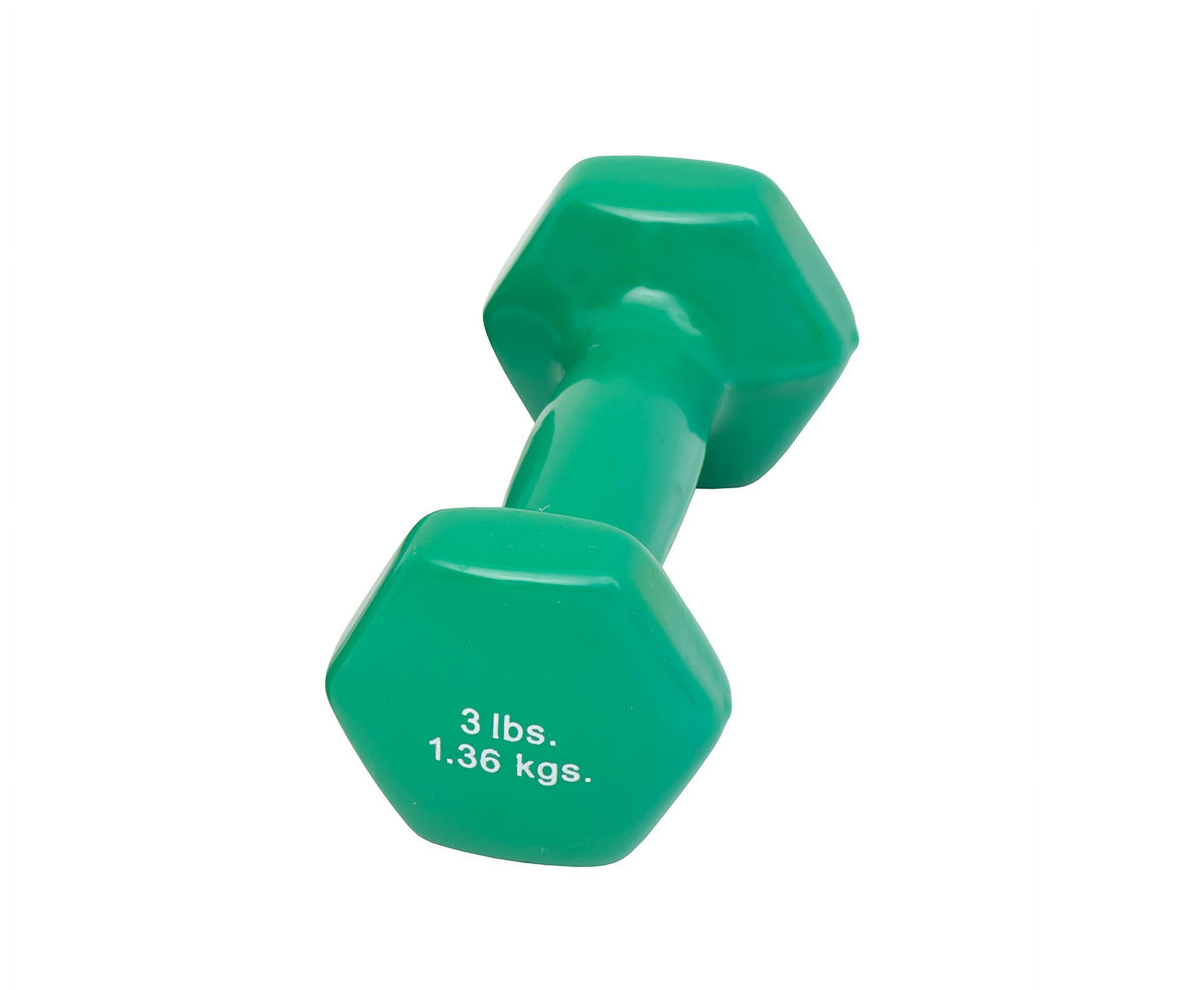 Vinyl-coated iron dumbbell, green, 3 lb, 1 each