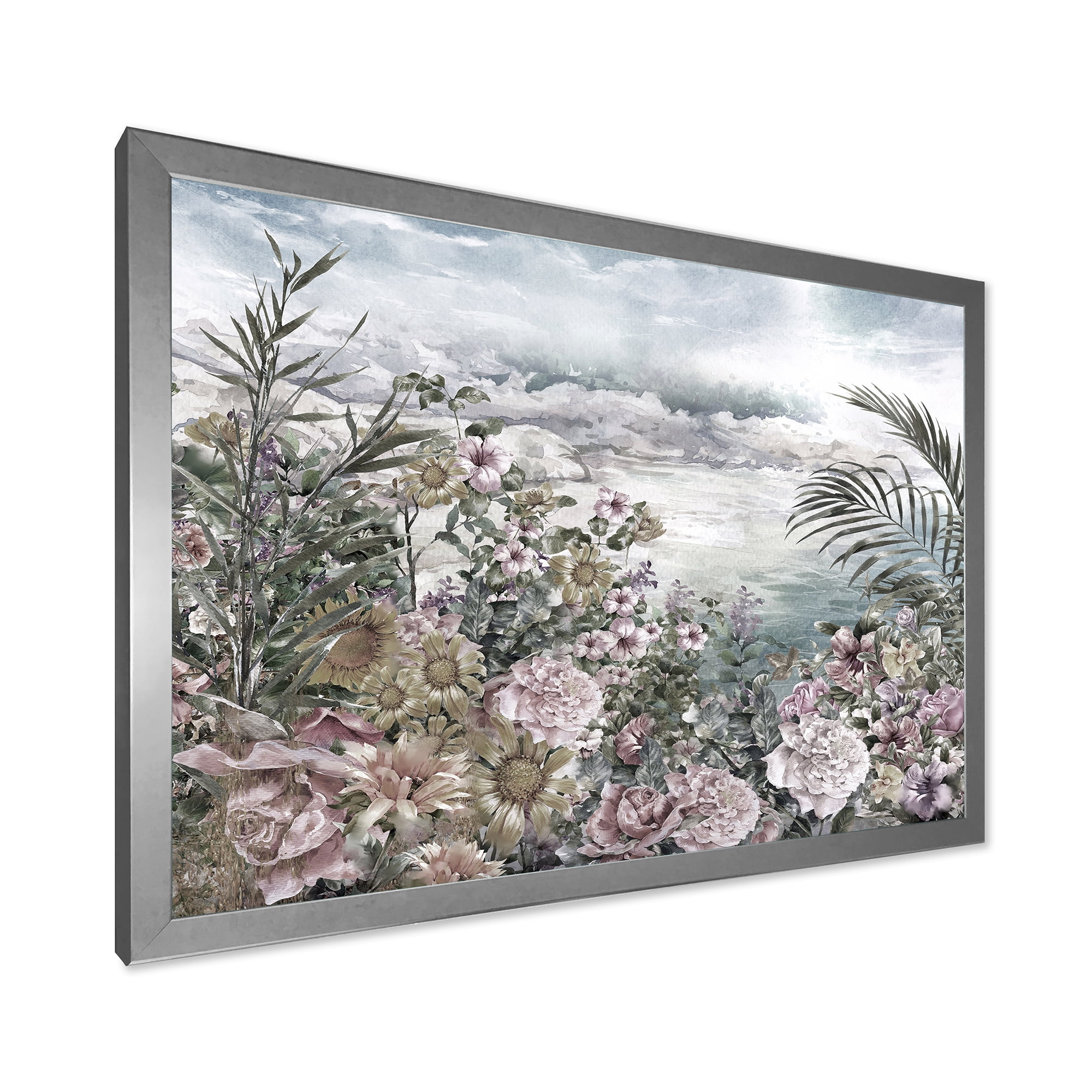 Designart 'Abstract Retro Flowers By The Sea Side' Vintage Framed Art Print
