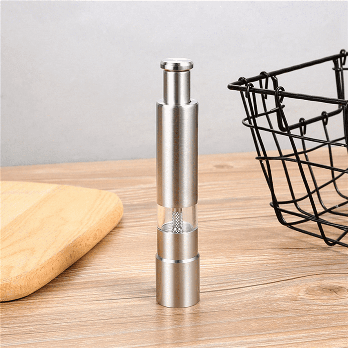 2X Manual Salt and Pepper Grinder Set Thumb Push Pepper Mill Stainless Steel Spice Sauce Grinders with Metal Holder