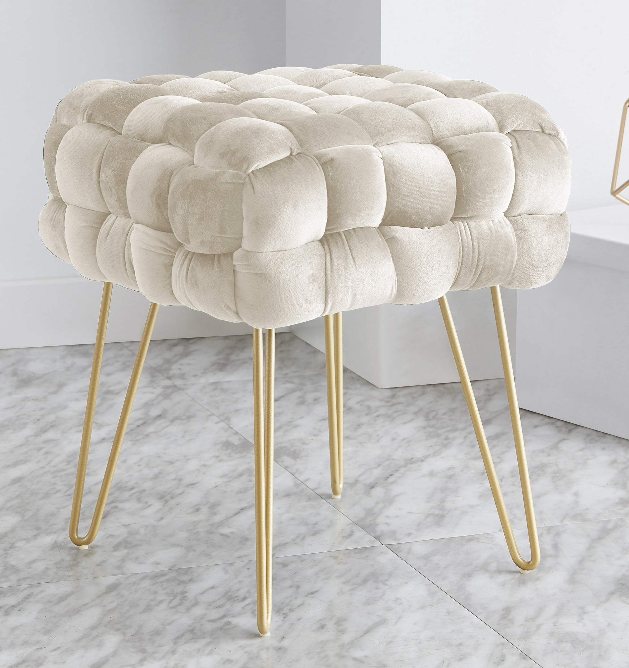 Ornavo Home Mirage Square Woven Velvet Ottoman With Gold Metal Legs Walmart Com Walmart Com