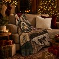 thumbnail image 3 of Rustic Camping Lantern Wolf Patchwork Wilderness Woodsman, Peaceful Celestial Art Scene, Warm Flannel Blanket for Cabin and Lodge, Animal Lovers person's Day Gift, Artistic Home Decor, 3 of 9