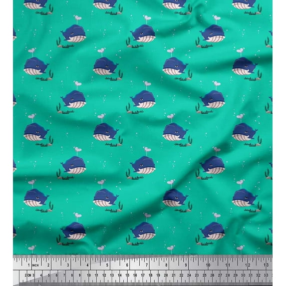 Soimoi Moss Georgette Fabric Whale Ocean Printed Fabric 1 Yard 42 Inch Wide