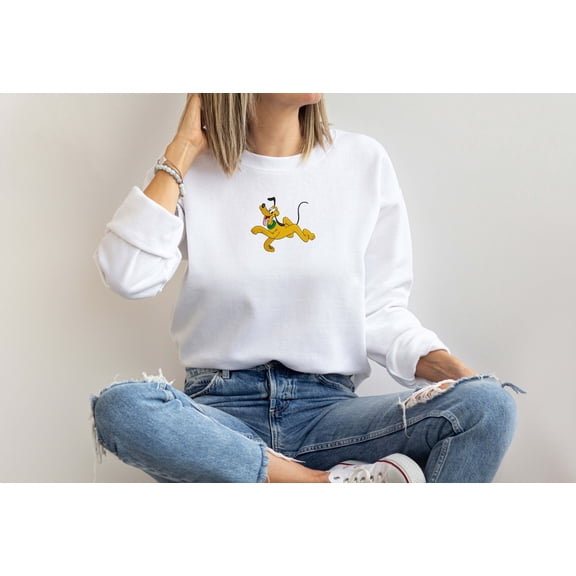 Moonlight Apparel Embroidered Cartoon Dog Sweatshirt for Women Minimalist Cozy Crewneck Pullover