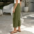 thumbnail image 4 of Oiangi Women's Wide Leg Capri Pants Elastic Waist Drawstring Ruched Capris Casual Button Pockets Crop Trousers for Vacation Travel Army Green 2XL, 4 of 8
