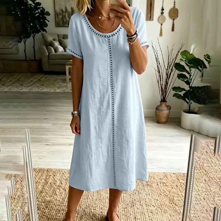 short sleeve gauze midi dress Essential Navy Short Sleeve Gauze Shirt Dress, Small