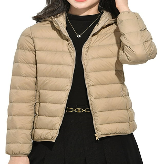 MAWCLOS Veste Matelassée pour Femmes avec Capuche et Poches, Veste en Duvet Résistante à l'Eau pour Extérieur, Kaki TG