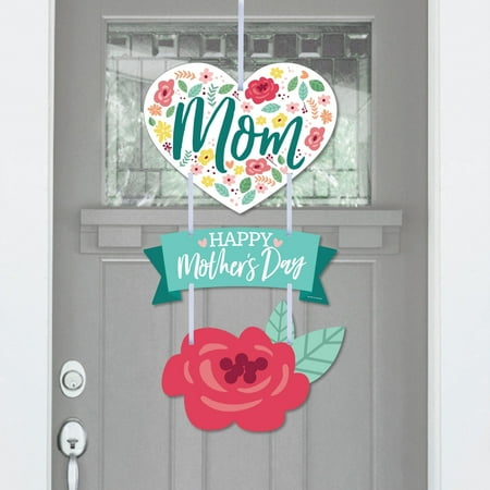 Big Dot of Happiness Colorful Floral Happy Mother's Day - Hanging Porch We Love Mom Party Outdoor Decorations - Front Door Decor - 3 Piece Sign