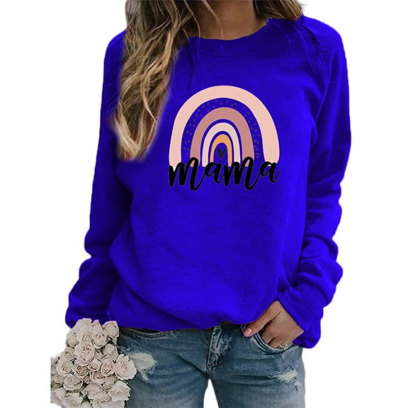 Kayannuo Clearance Womens Tops Long Sleeve Shirts Fall Clearance Women's Casual Long Sleeve Printed Sweatershirt Loosen Blouse Tops Blue