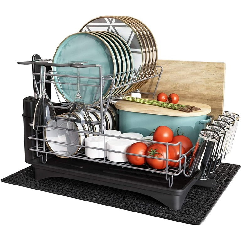 Epsy Large Kitchen 2 Tier Dish Drying Rack and Drainboard Set - Kitche