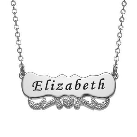 Personalized Women's Engraved Name with Heart Scroll Plaque Necklace