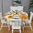 thumbnail image 2 of White Sunflower Seed Leaf Pattern Round Tablecloth 60"x60",Wrinkle Wipeable Table Cloth for Kitchen Dining Room Picnic Patio Party, 2 of 6