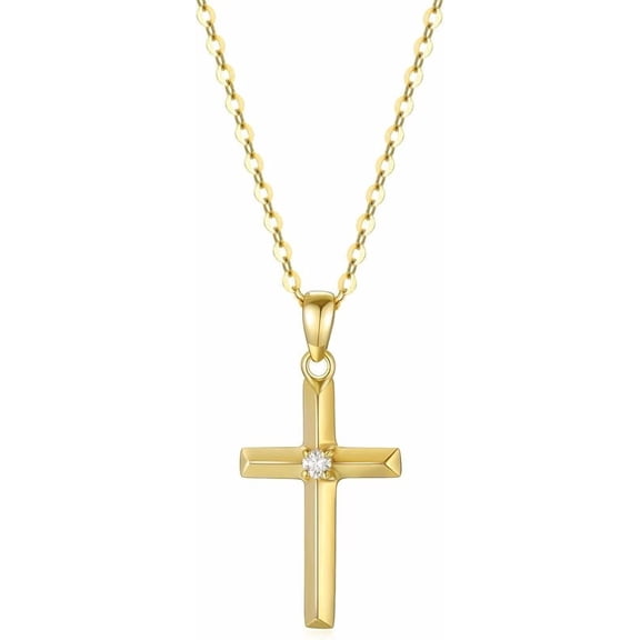 AOBOCO 14k Gold Diamond Cross Necklace with Gold Chain, Religioius Jewelry Mother's Day Gifts for Women Teens (0.03 ct), 16-18 Inch