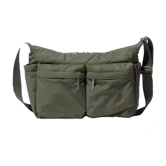 Multi-Pocket Nylon Crossbody Shoulder Bag, Black/Olive Green, Water Resistant Messenger Bag for Men & Women