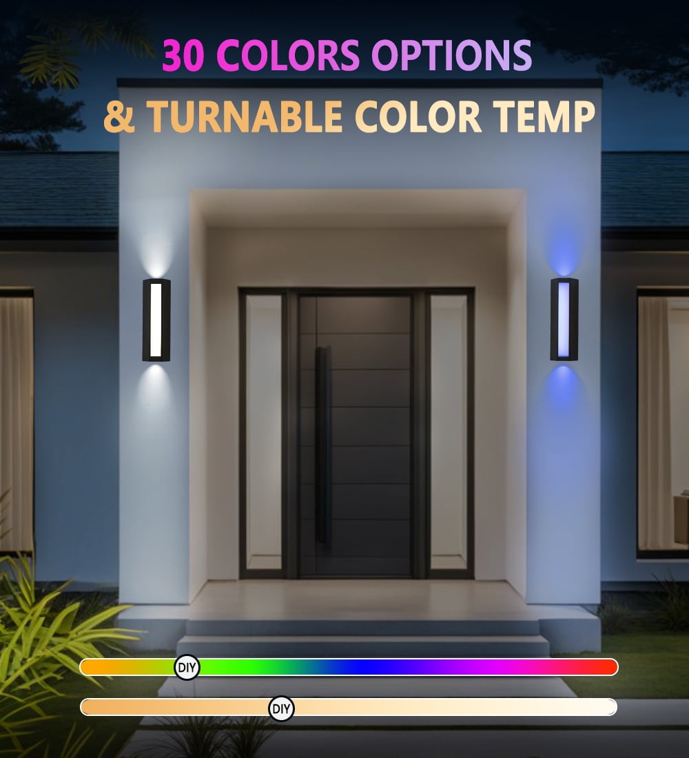 11.8" RGB Outdoor LED Wall Sconce Set of 2, 10W
