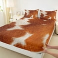 thumbnail image 3 of Manfei Farm Cowhide Twin Sheet Sets,Rustic Farmhouse Cabin Twin Fitted Sheet,Orange Beige Cow Hide Flat Sheet For Men Women,Ultra Soft Home Decor,3pcs, 3 of 7