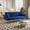 Blue + Velvet + Fiber Foam and Polyester Fiber Pad, variant on Modern convertible 72 inch foldable sleeper sofa with tufted, American retro style, made of blue velvet material, suitable for small living rooms, bedrooms and offices