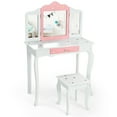 thumbnail image 1 of Gymax Kids Vanity Princess Makeup Dressing Table Chair Set W/ Tri-folding Mirror White, 1 of 10