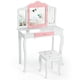thumbnail image 1 of Costway  Set mesa tocador y taburete para niños, mesa maquillaje con espejo tripartido para niños, cajón, con imprenta de estrellas, set tocador falso con mesa y parte superior desmontable (blanco), 1 of 4