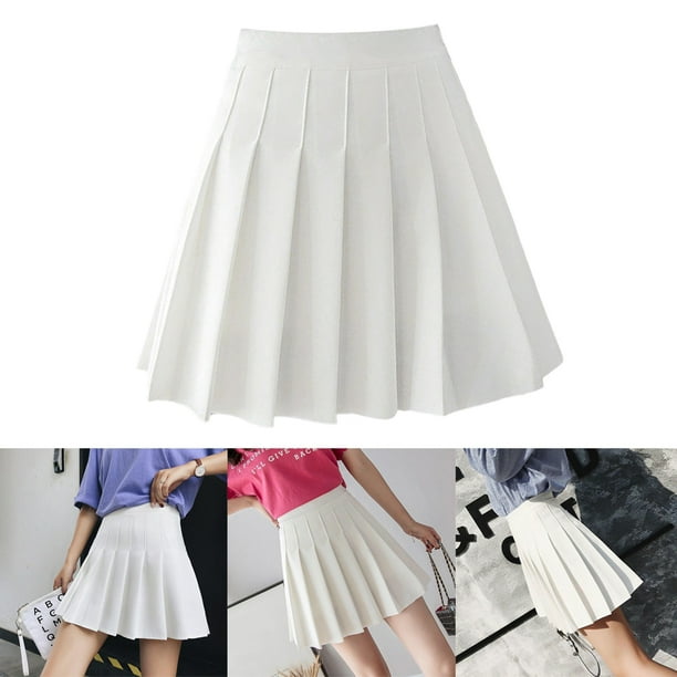 Milaget Women Girls High Waisted Pleated Skirt Skater Tennis School Uniforms Mini Skirt White L