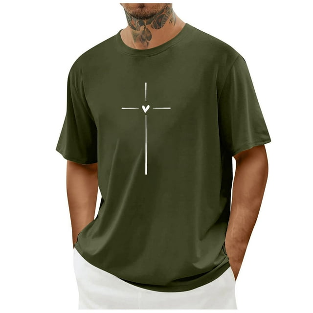 Tops para hombre, blusas y camisas de cuello redondo y manga corta para hombre. Camiseta/camisa informal de cuello redondo y manga corta con estampado de corazones para hombre. Tops de poliéster para