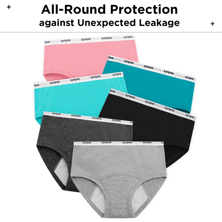  Teen Girls Period Underwear Menstrual Period Panties Leak- Proof Organic Cotton Protective Briefs Pack Of 6