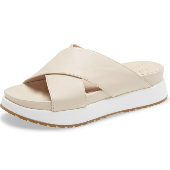 Cecelia New York UMA Nude Platform Popcorn Straps Wedge Slides Mules Sandals