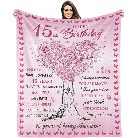LHSHID 15 Year Old Girl Gifts for Birthday Quinceanera Gifts for 15th Birthday Decorations 15th Birthday Gifts for Teen Girls Gift Ideas for 15 Year Old Girls Throw Blanket 40"x50"