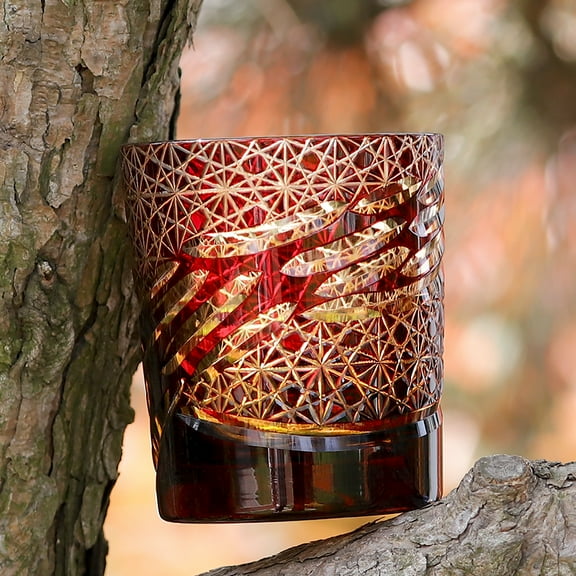 Premium Japanese Edo Kiriko Crystal Whiskey Glass Colored Rock Tumbler Hand Cut Drinkingware Gift Packing 1pc Red 250ml