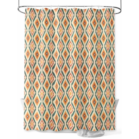 Fsddascl Orange Teal Geometric Shower Curtain Set - 48" x 72" Washable Bathtub Curtain with 12 Hooks, Southwest Ethnic Country Waterproof Fabric Stall Shower Curtains for Bathroom/Bathtub Décor