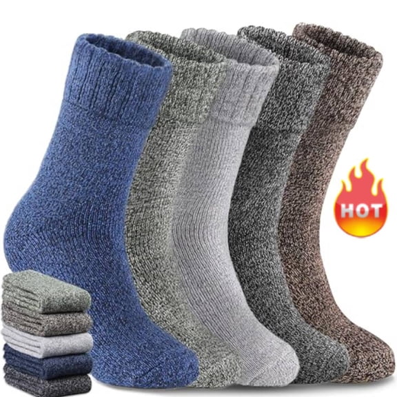 YangNengwen 5 Pairs Winter Socks for Men, Thick Warm Wool Socks, Knit Cozy Crew Socks, Soft and Comfortable, US Sizes 12-17