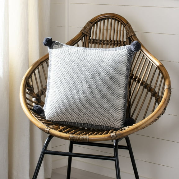 SAFAVIEH Dania Knit 20" x 20" Braided Plush Pillow, Dark Grey/Natural