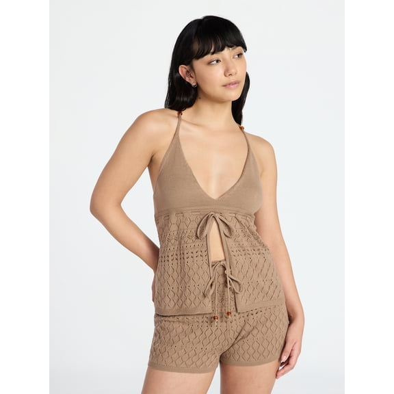 No Boundaries Cami Top with Beads and Shorts Set, 2-Piece, Women's XXS-XXL