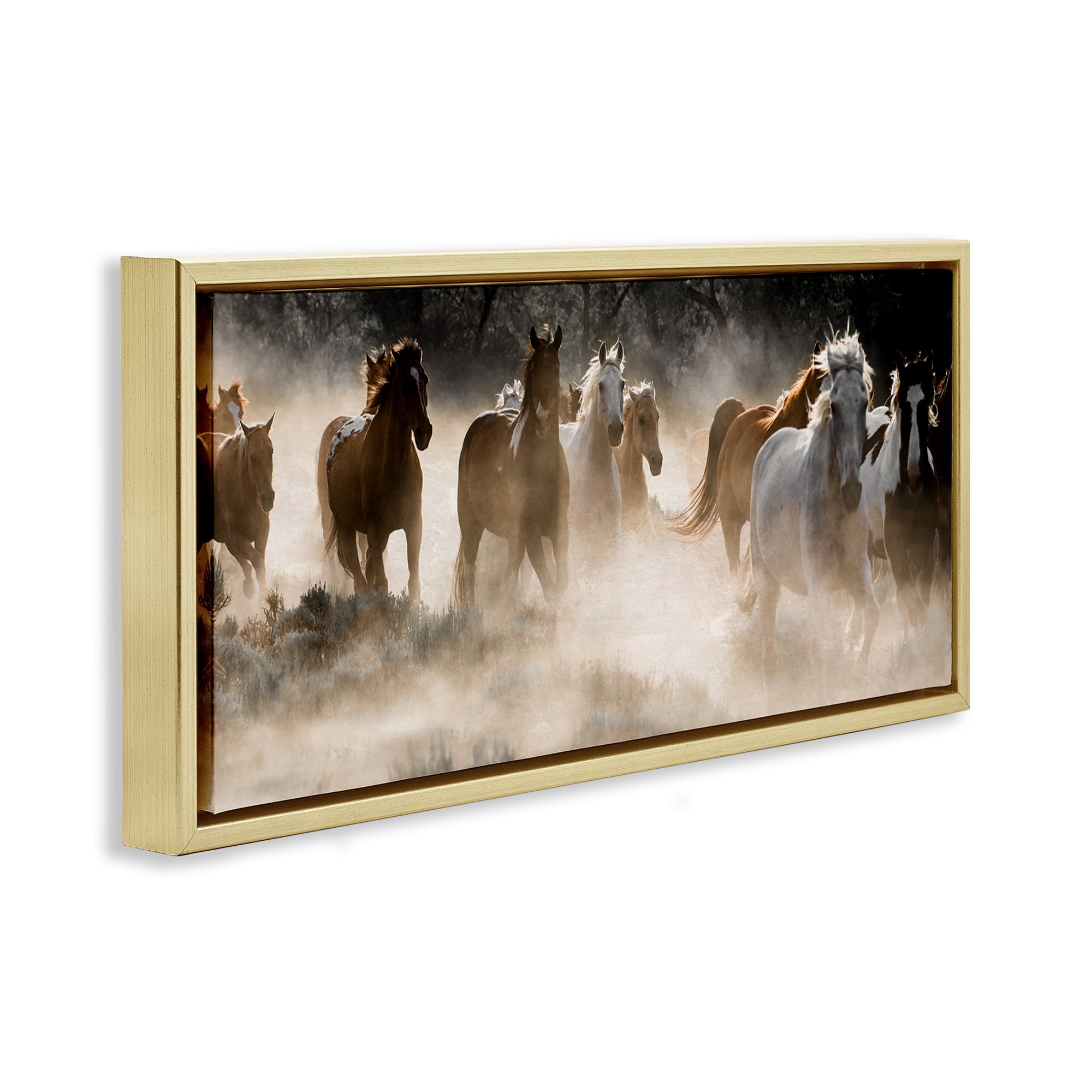 Stupell Industries Striking Horse Herd Galloping Animals & Insects Photography Gold Floater Framed Canvas Art Print Wall Art, 31 x 14