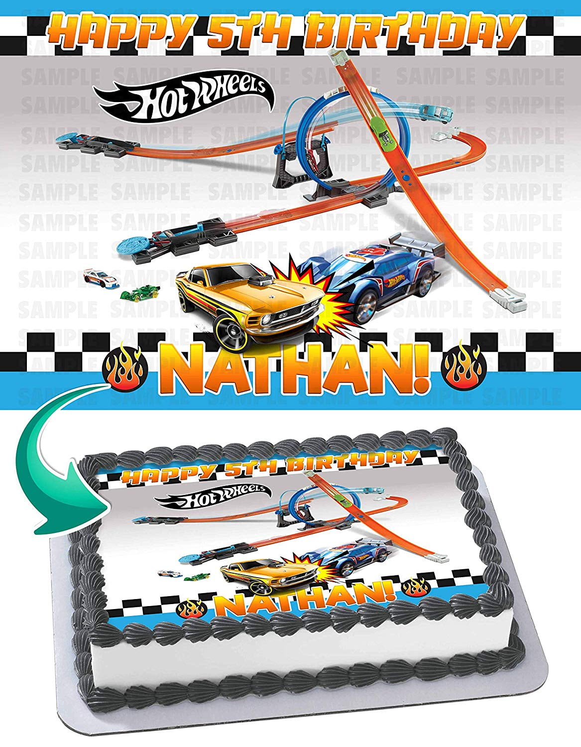 Hot Wheels Cars 2 Edible Cake Image Topper Personalized Birthday