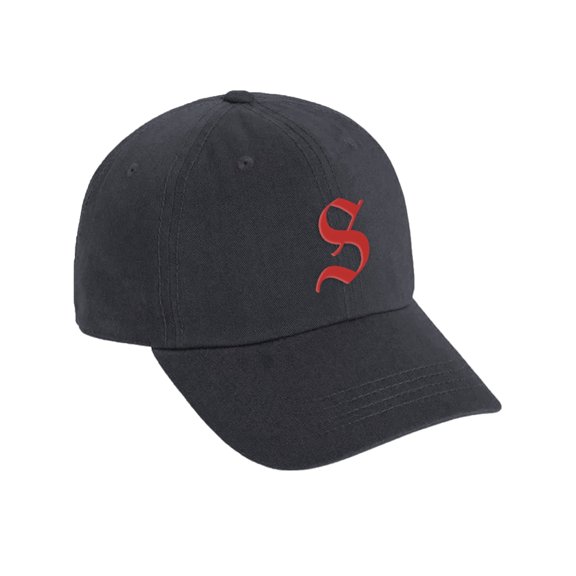 Daxton Low Profile Adjustable Baseball Dad Hat Cap Old English Font Alphabet A to Z, Charcoal Hat Red S