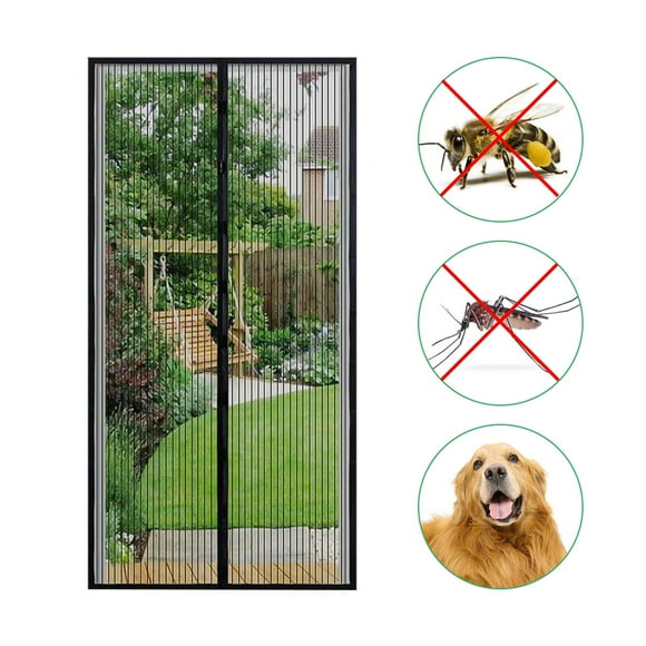Screen Door 39.4 * 82.7 Inches Mesh Curtain Mosquito Net with Adhesive Tape and Thumbtacks Preventing Mosquito Insects Flies for Bedroom Baby Room Patio Balcony (Black)