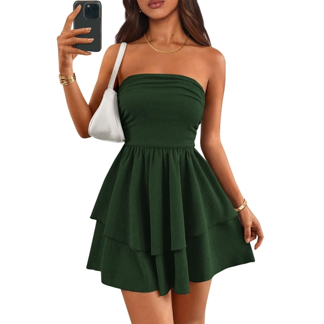 Vestido PRETTYGARDEN para mujer, verano 2025, sin tirantes, verde oscuro