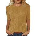 thumbnail image 2 of Baberdicy Women's Short Sleeve Sweaters Ribbed Crewneck Solid Color Soft Casual Summer Knit Tops, Yellow M, 2 of 5