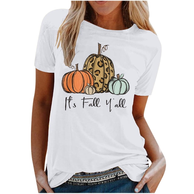 Hauts à Manches Courtes pour Femmes Été Décontracté Col Rond Automne Imprimé Blouse T-Shirt