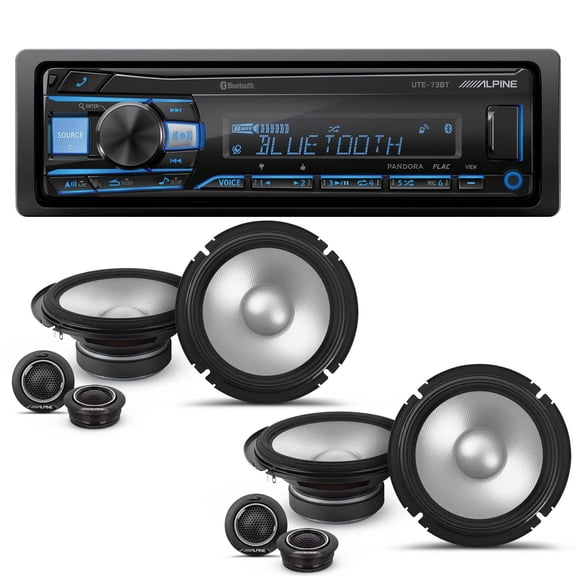 Alpine UTE-73BT Mech-less Digital Bluetooth Media Receiver with 2 Pairs Alpine S2-S65C Type S 6.5" Component Speakers
