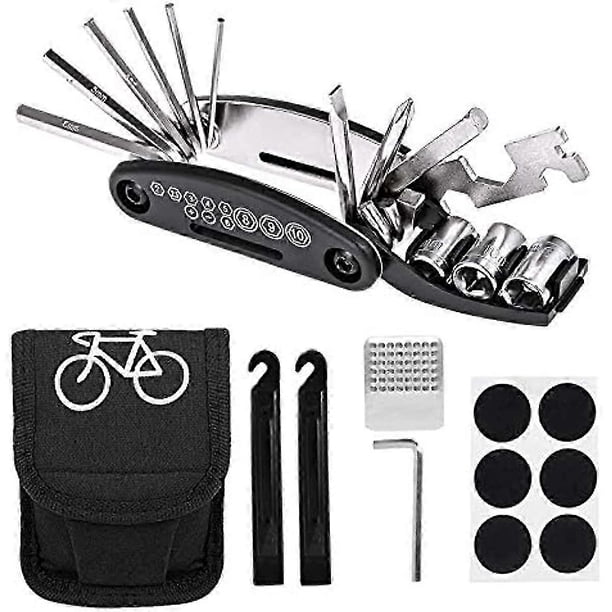 26-27 Bike Repair Tool Kit 16 in 1 Cycling Multifunctional Bicycle Fix Set with Storage Bag Includes 2 Tire Levers, 6 Patches, Metal Rasp and Extra Al