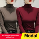 thumbnail image 1 of Camiseta de manga larga negra de estilo nuevo para mujer, con cuello alto y medio polo, de modal, para primavera y otoño, 1 of 4