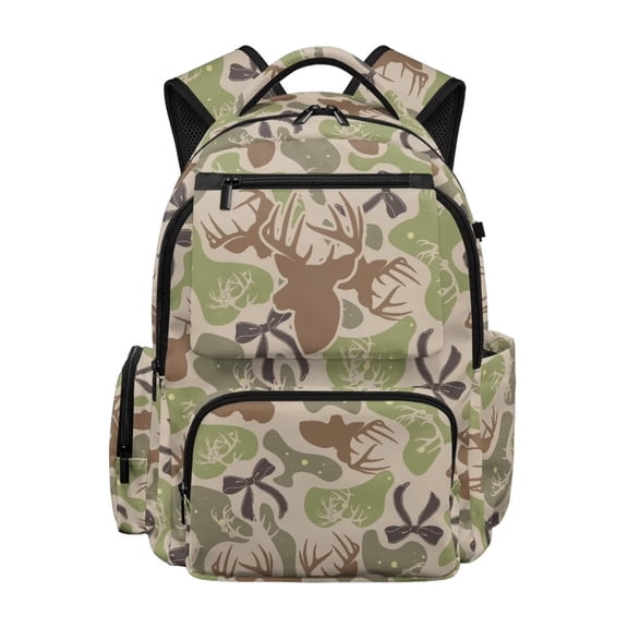 Bulopur Camo Bow Kids Backpack for Girls Boys, Hunting Green Deer School Bag Lightweight/Breathable/Durable/Waterproof Multi-Pocket Book Bag for Kids 6-12 Back to School