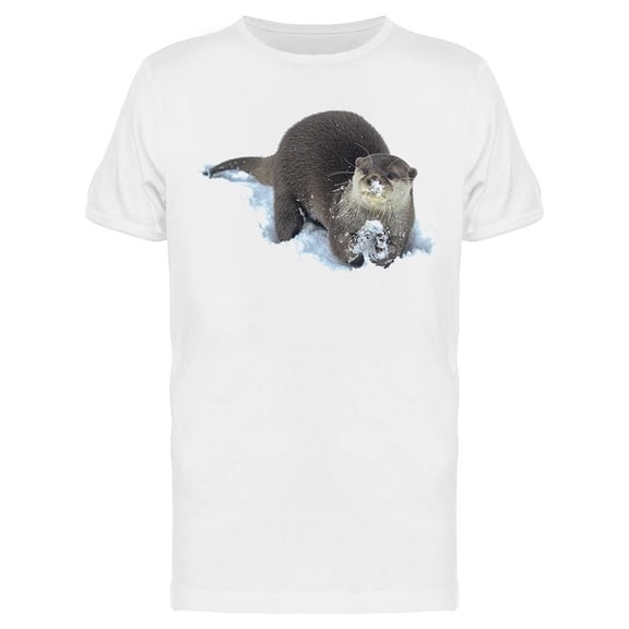 Otter Playing In The Snow Tee Men's -Image by Shutterstock