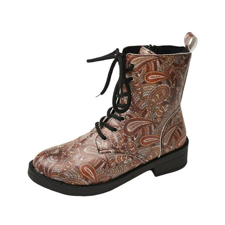 GHSOHS Cowboy Boots for Women Knee High Boots Ankle Boots Shoes Brown Cowboy Boots for Women Fall Winter Trendy Printed Lace Up Flat Casual Boots Cowgirl Boot Rain Boots Comfort Booties Size 41