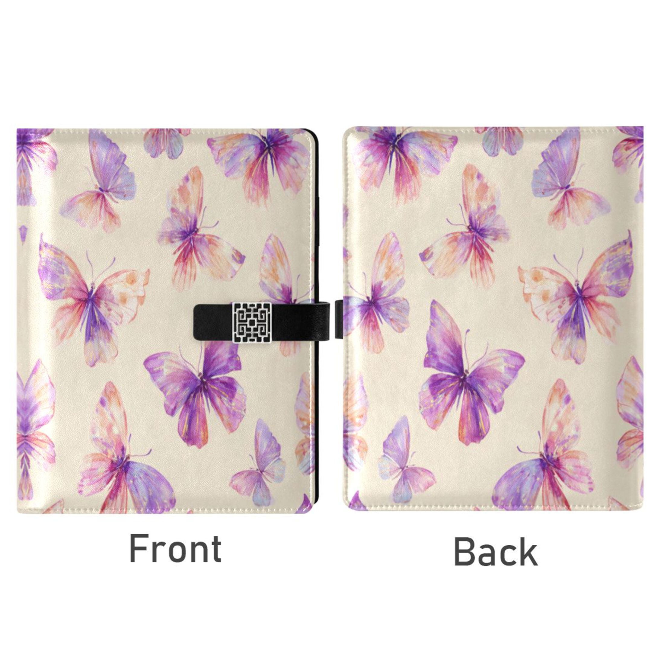 Leather Planner Leather Notebook Notebook Journal Binder Design Pen Pocket Design Convenient for Storage Purple Butterfly
